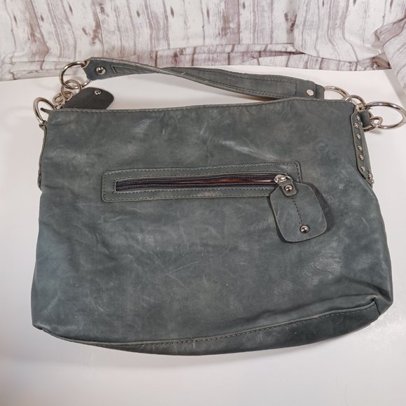 Hananel Gunmetal Gray Silver Studded Shoulder Bag Purse - Picture 4 of 8